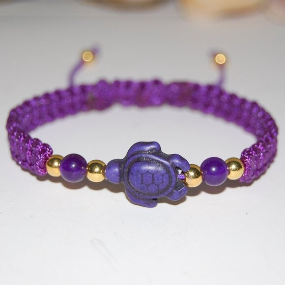 Turtle Bracelet,Braided Bracelet,Purple Turtle Bracelet,Good Wishes Bracelet - Picture 2 of 3